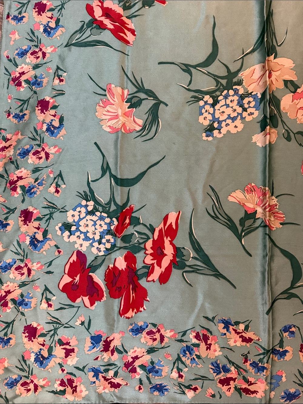Vintage Ralph Lauren Green, Red Multi Colored Floral Design Silk Square Scarf - Picture 5 of 7